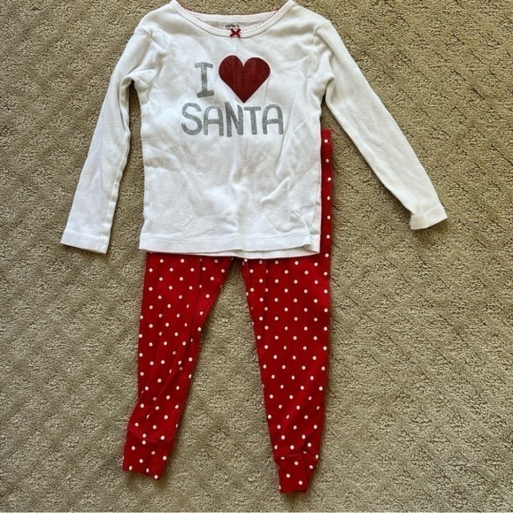NFS.  I love Santa Christmas pajamas, carters, size 2T, fair condition